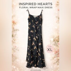 Inspired Hearts Black Floral Wrap Maxi Dress XL